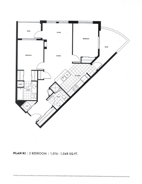 Floor plan for 2 beds, 2 baths, 1016 sqft